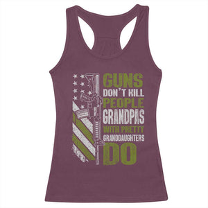 Funny Grandpa Racerback Tank Top Guns Dont Kill People Grandpas With Pretty Granddaughters Do US Flag TS10 Maroon Print Your Wear