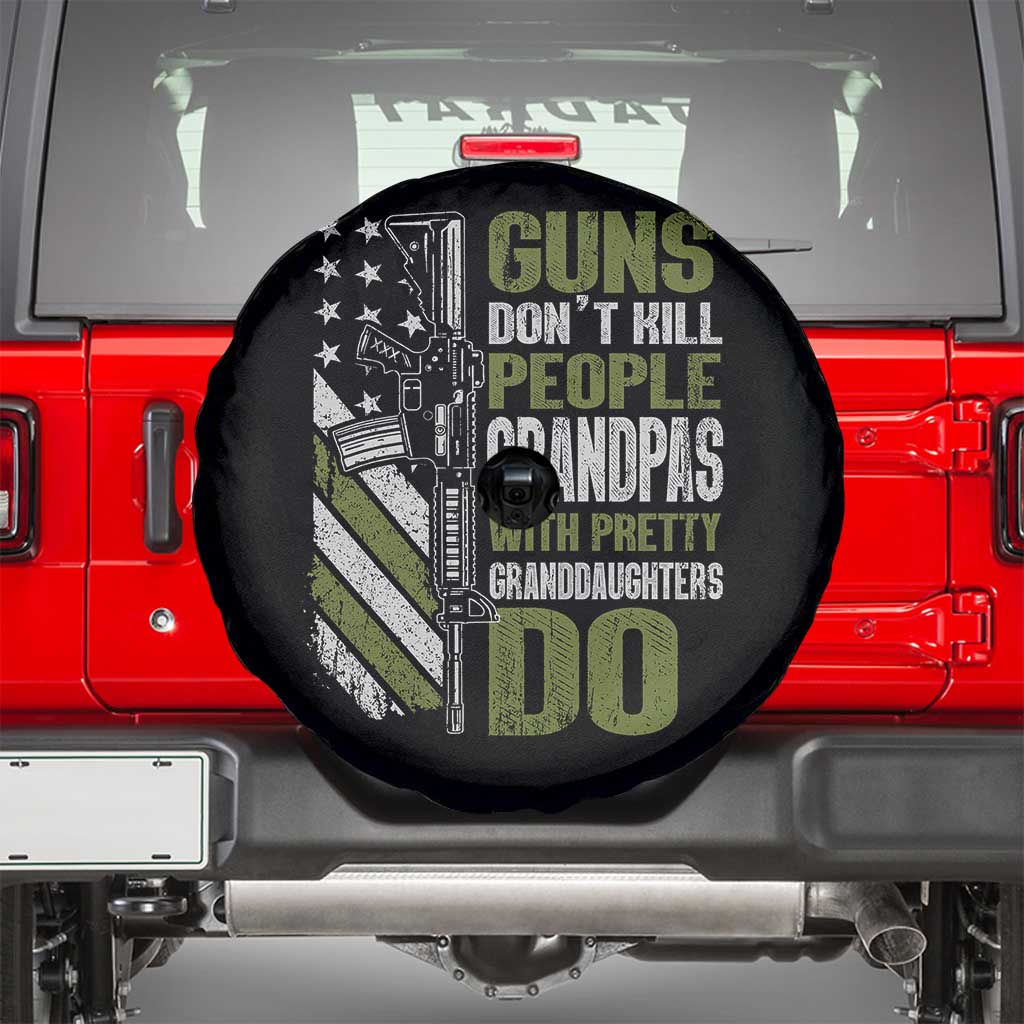 Funny Grandpa Spare Tire Cover Guns Dont Kill People Grandpas With Pretty Granddaughters Do US Flag TS10 Black Print Your Wear