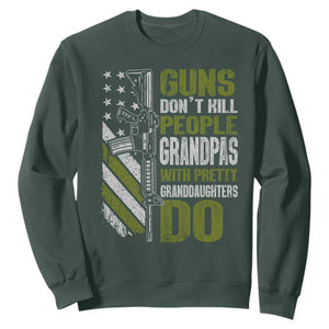 Funny Grandpa Sweatshirt Guns Dont Kill People Grandpas With Pretty Granddaughters Do US Flag TS10 Dark Forest Green Print Your Wear
