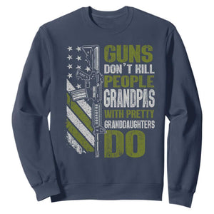 Funny Grandpa Sweatshirt Guns Dont Kill People Grandpas With Pretty Granddaughters Do US Flag TS10 Navy Print Your Wear