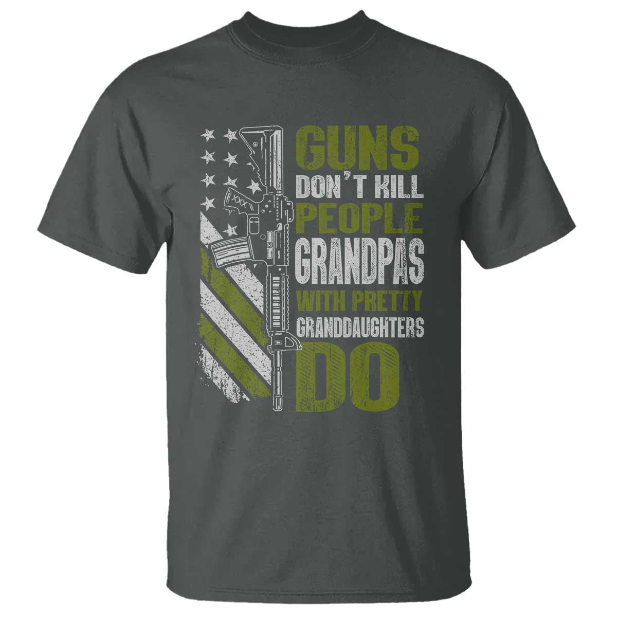 Funny Grandpa T Shirt Guns Dont Kill People Grandpas With Pretty Granddaughters Do US Flag TS10 Dark Heather Print Your Wear