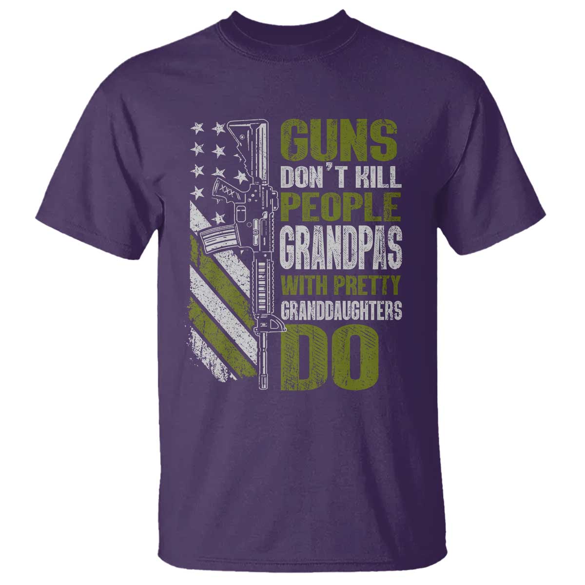 Funny Grandpa T Shirt Guns Dont Kill People Grandpas With Pretty Granddaughters Do US Flag TS10 Purple Print Your Wear