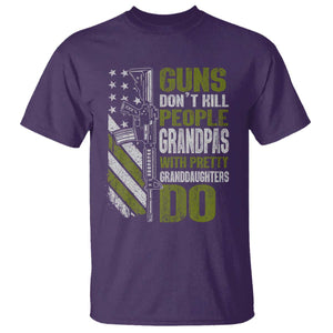 Funny Grandpa T Shirt Guns Dont Kill People Grandpas With Pretty Granddaughters Do US Flag TS10 Purple Print Your Wear