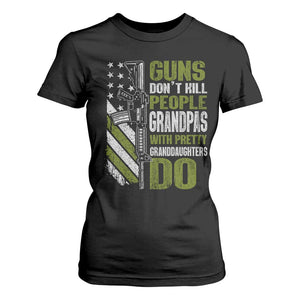 Funny Grandpa T Shirt For Women Guns Dont Kill People Grandpas With Pretty Granddaughters Do US Flag TS10 Black Print Your Wear