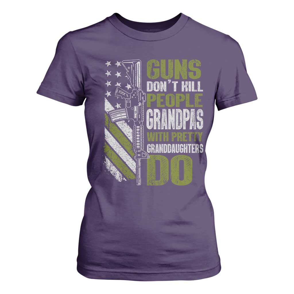 Funny Grandpa T Shirt For Women Guns Dont Kill People Grandpas With Pretty Granddaughters Do US Flag TS10 Purple Print Your Wear