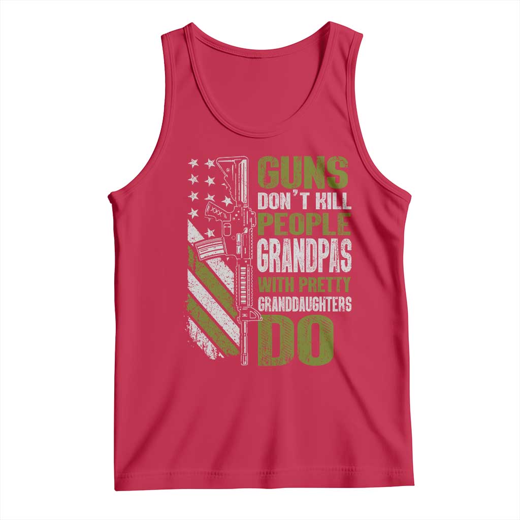 Funny Grandpa Tank Top Guns Dont Kill People Grandpas With Pretty Granddaughters Do US Flag TS10 Red Print Your Wear