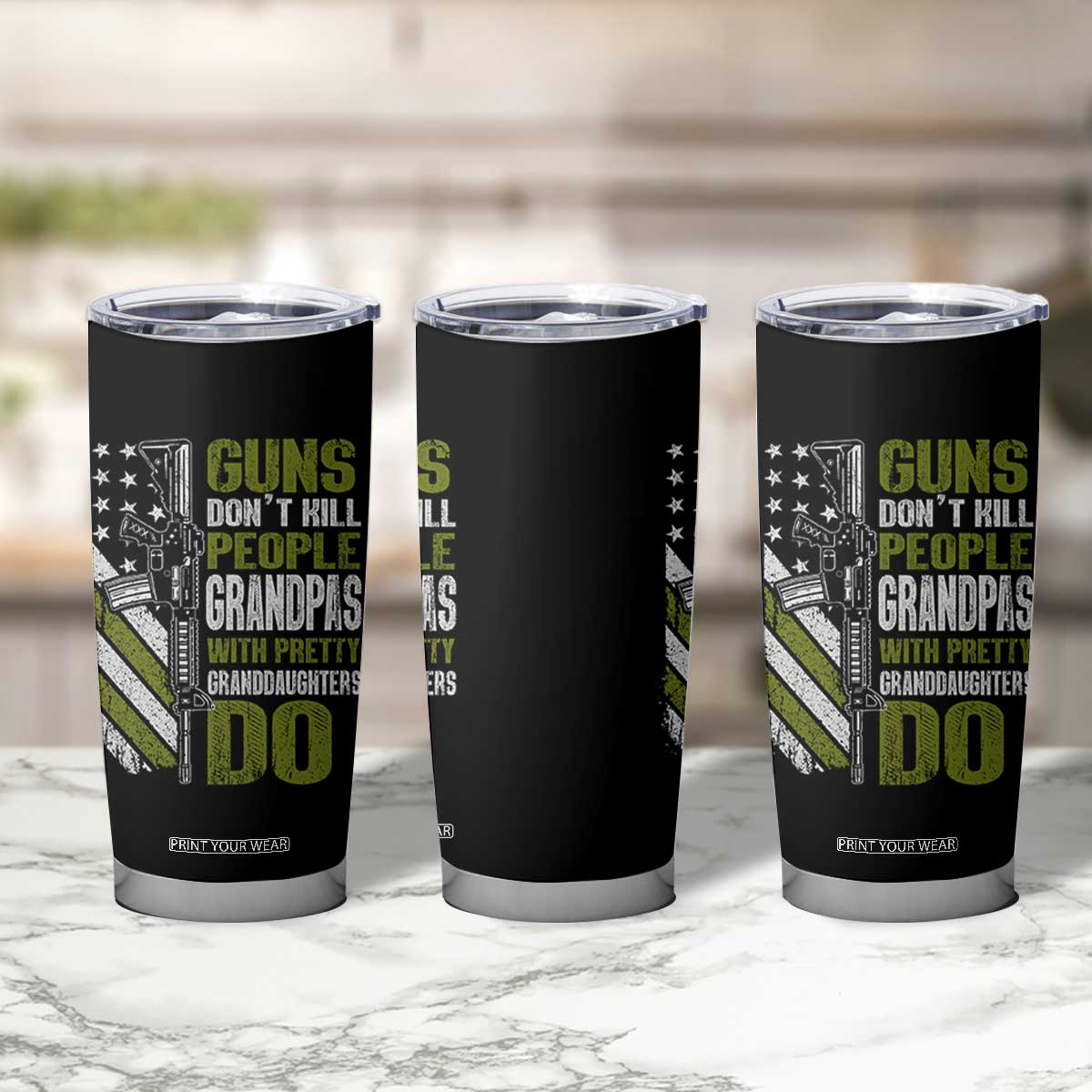 Funny Grandpa Tumbler Cup Guns Dont Kill People Grandpas With Pretty Granddaughters Do US Flag TS10 Print Your Wear
