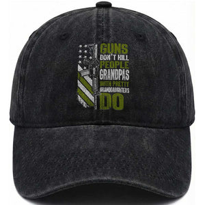 Funny Grandpa Washed Cotton Baseball Cap Guns Dont Kill People Grandpas With Pretty Granddaughters Do US Flag TS10 Print Your Wear