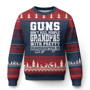 Funny Grandpa Ugly Christmas Sweater Guns Dont Kill People Grandpas With Pretty Granddaughters Do TS10 Navy Red Print Your Wear