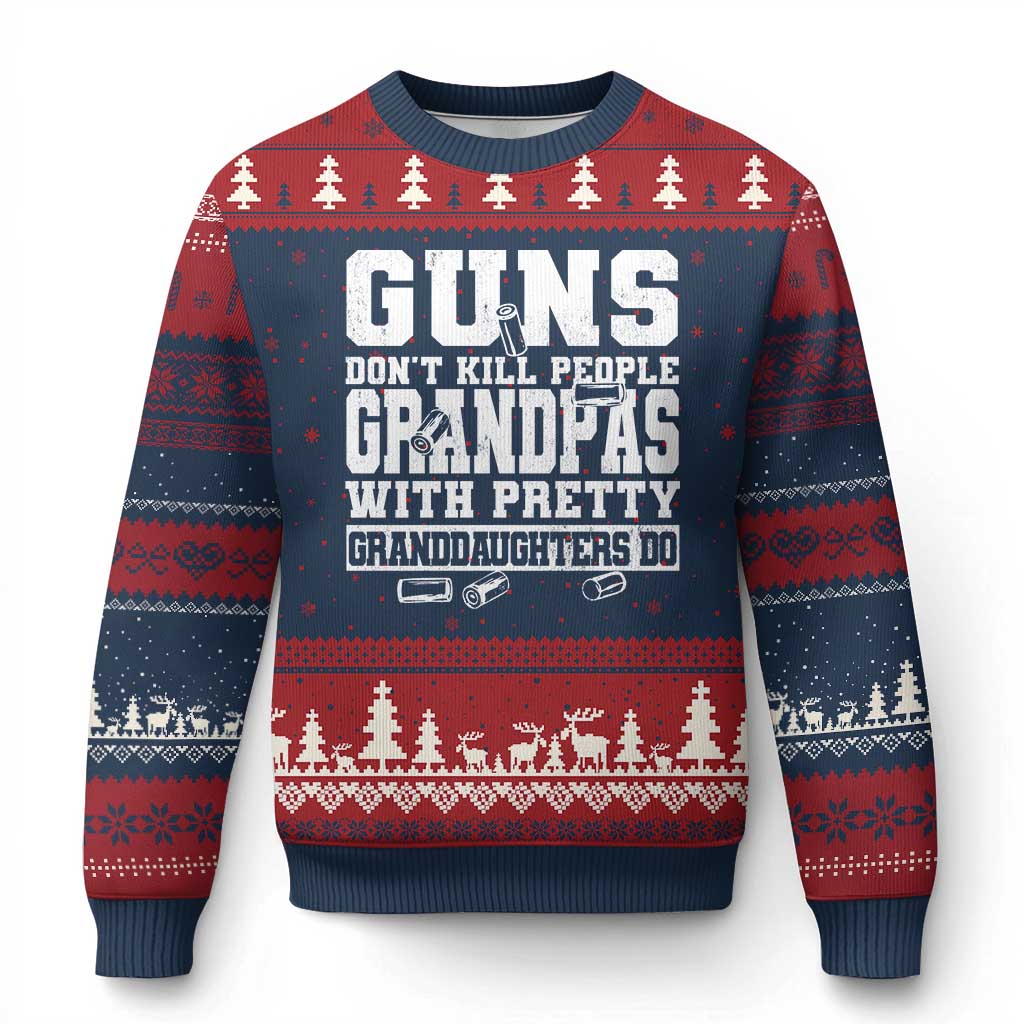 Funny Grandpa Ugly Christmas Sweater Guns Dont Kill People Grandpas With Pretty Granddaughters Do TS10 Navy Red Print Your Wear