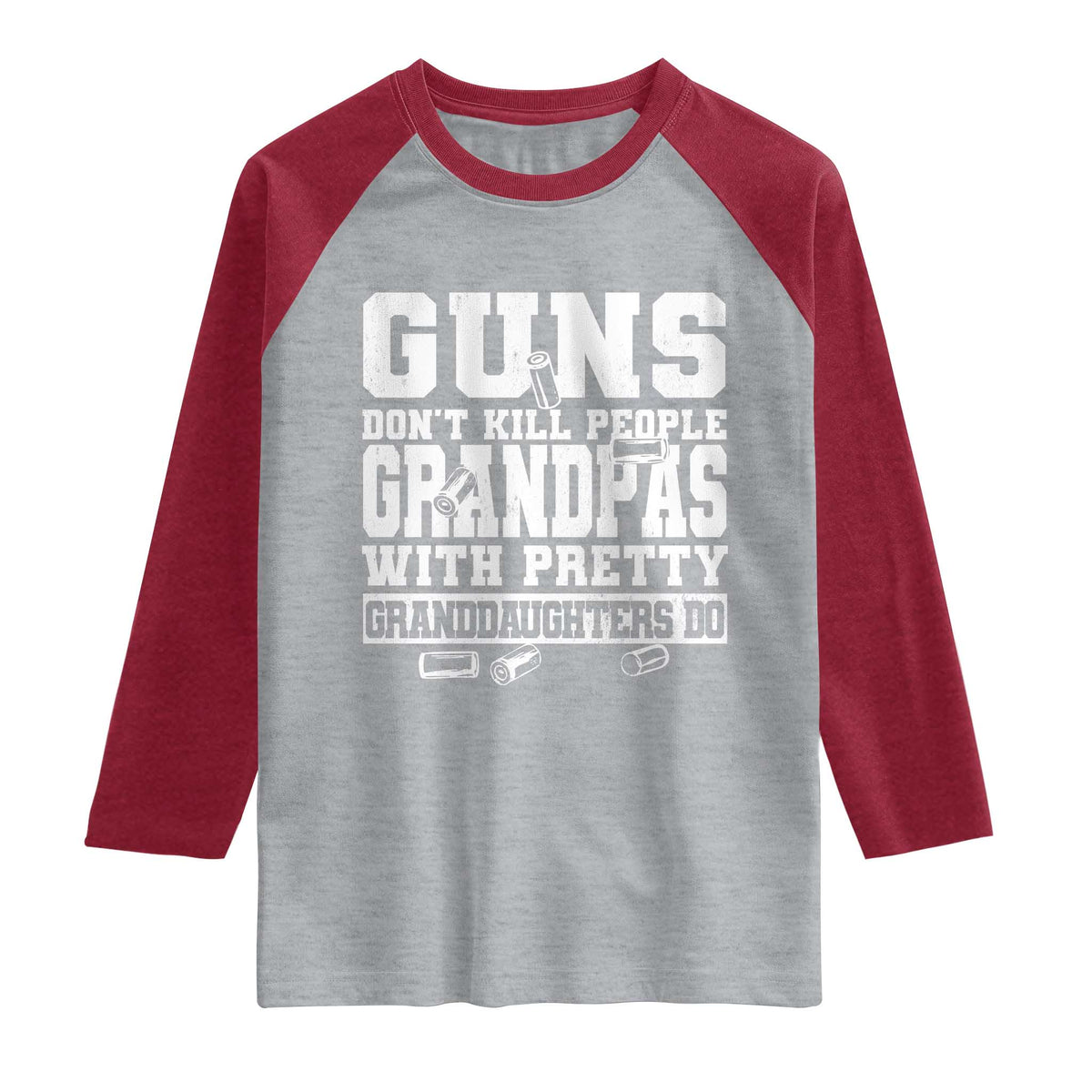 Funny Grandpa Raglan Shirt Guns Dont Kill People Grandpas With Pretty Granddaughters Do TS10 Heather Gray Heather Red Print Your Wear