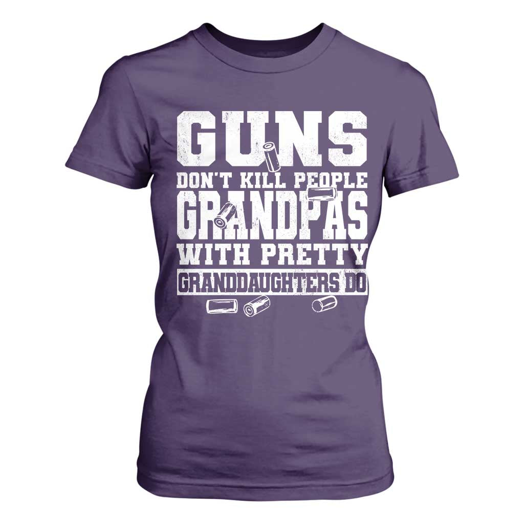Funny Grandpa T Shirt For Women Guns Dont Kill People Grandpas With Pretty Granddaughters Do TS10 Purple Print Your Wear