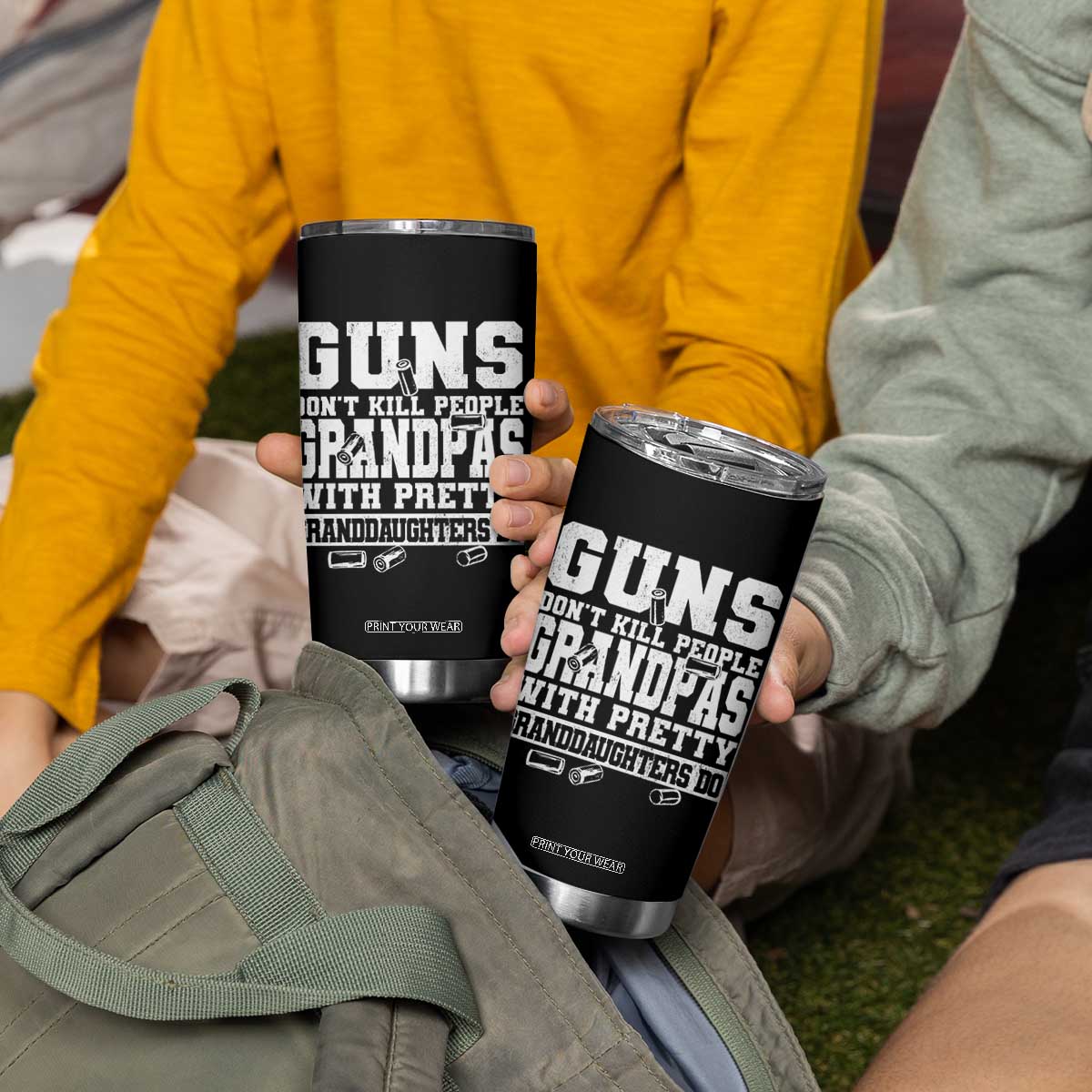 Funny Grandpa Tumbler Cup Guns Dont Kill People Grandpas With Pretty Granddaughters Do TS10 Print Your Wear