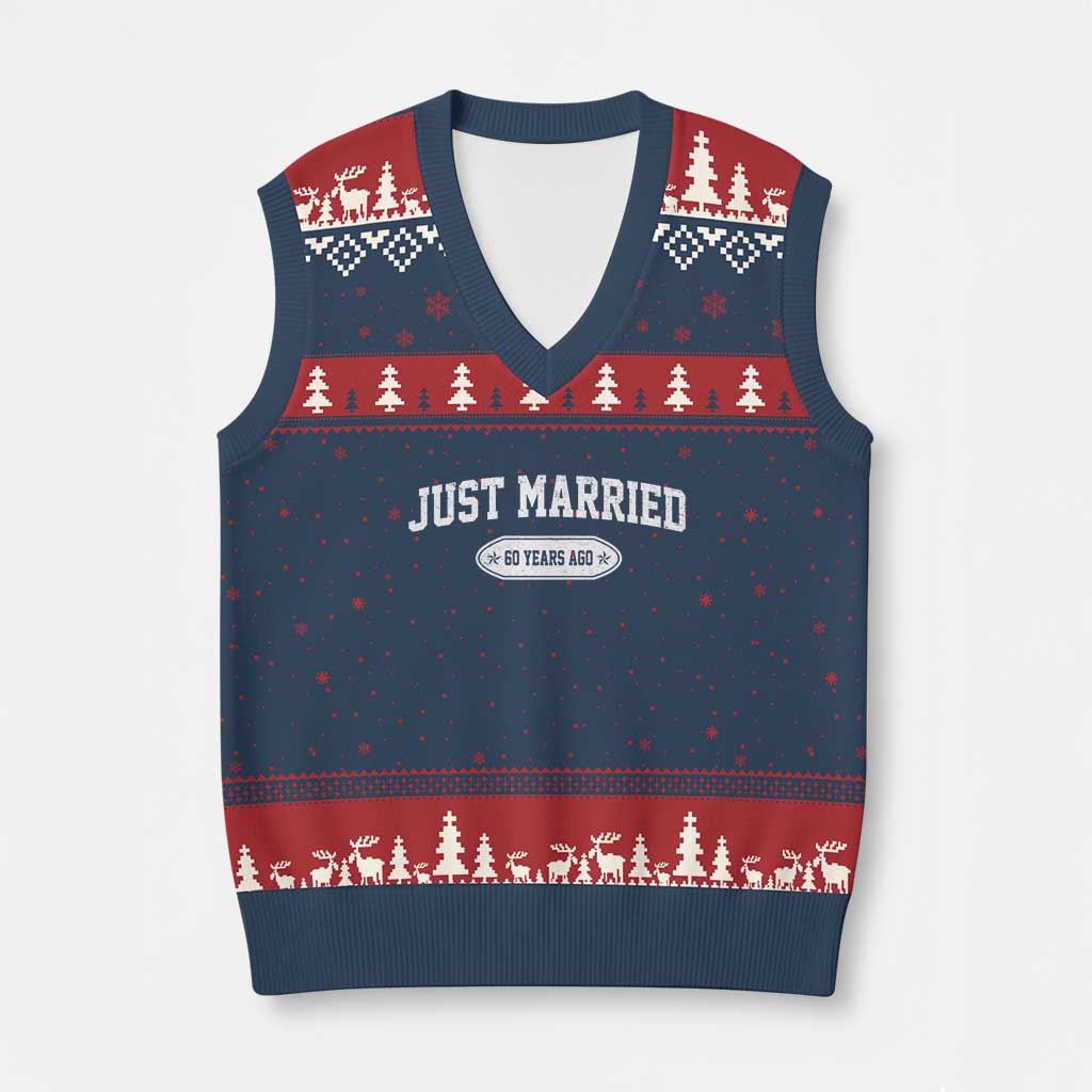 Just Married 60 Years Ago V-Neck Knit Sweater Vest 60th Wedding Anniversary Matching TS10 Navy Red Print Your Wear