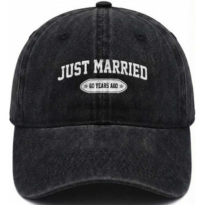 Just Married 60 Years Ago Washed Cotton Baseball Cap 60th Wedding Anniversary Matching TS10 Print Your Wear