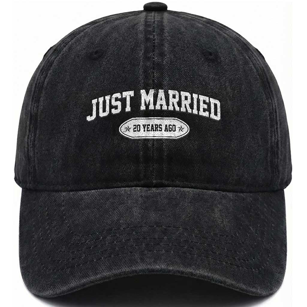 Just Married 20 Years Ago Washed Cotton Baseball Cap 20th Wedding Anniversary Matching TS10 Print Your Wear