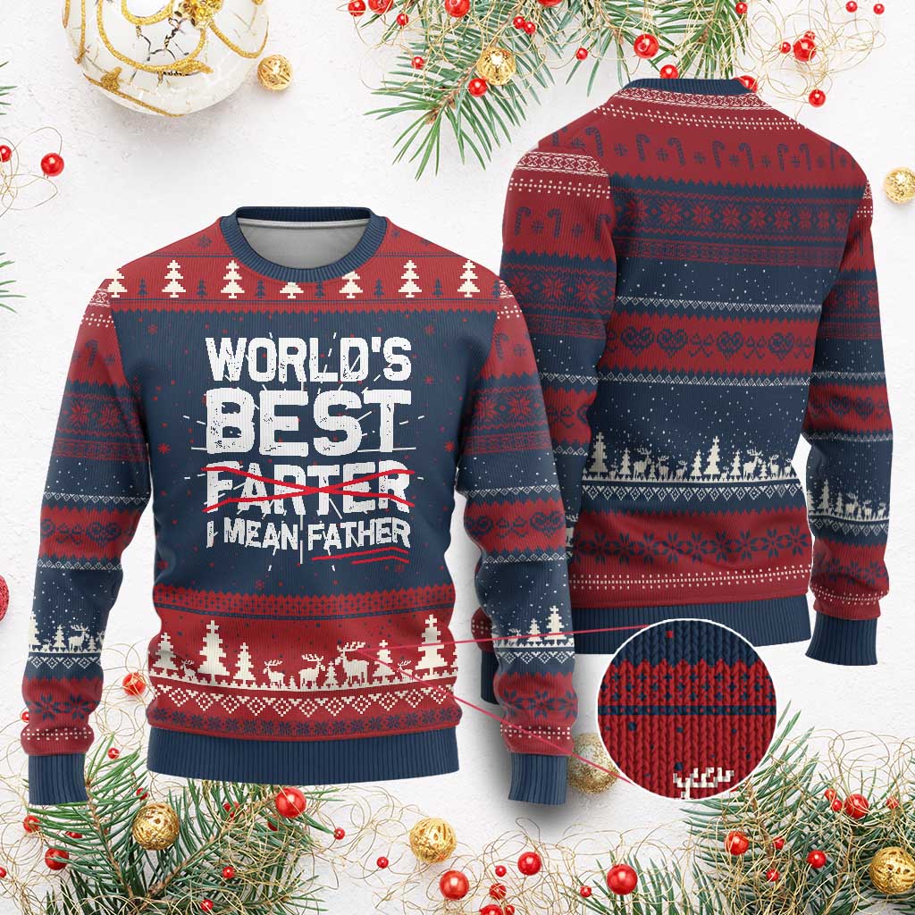 Retro World's Best Farter I Mean Father Knit Sweatshirt Funny Best Dad - Print Your Wear