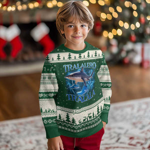 Tralalero Tralala Shark Ugly Christmas Sweater Funny Internet Brainrot Memes Gen Alpha TS10 Forest Green Beige Print Your Wear
