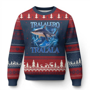 Tralalero Tralala Shark Ugly Christmas Sweater Funny Internet Brainrot Memes Gen Alpha TS10 Navy Red Print Your Wear