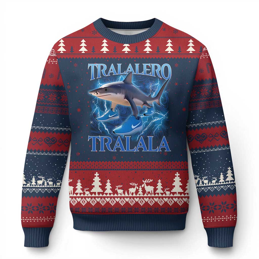 Tralalero Tralala Shark Ugly Christmas Sweater Funny Internet Brainrot Memes Gen Alpha TS10 Navy Red Print Your Wear