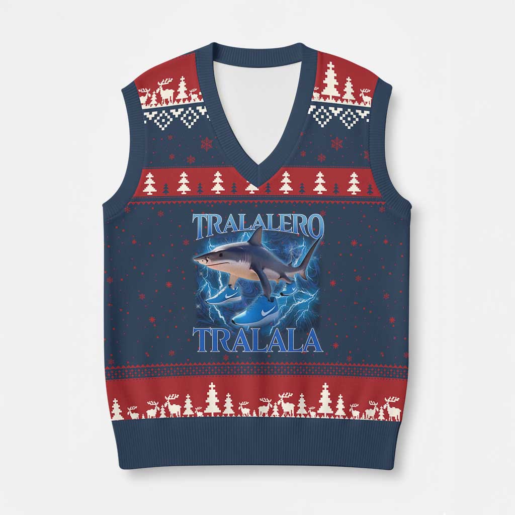 Tralalero Tralala Shark V-Neck Knit Sweater Vest Funny Internet Brainrot Memes Gen Alpha TS10 Navy Red Print Your Wear