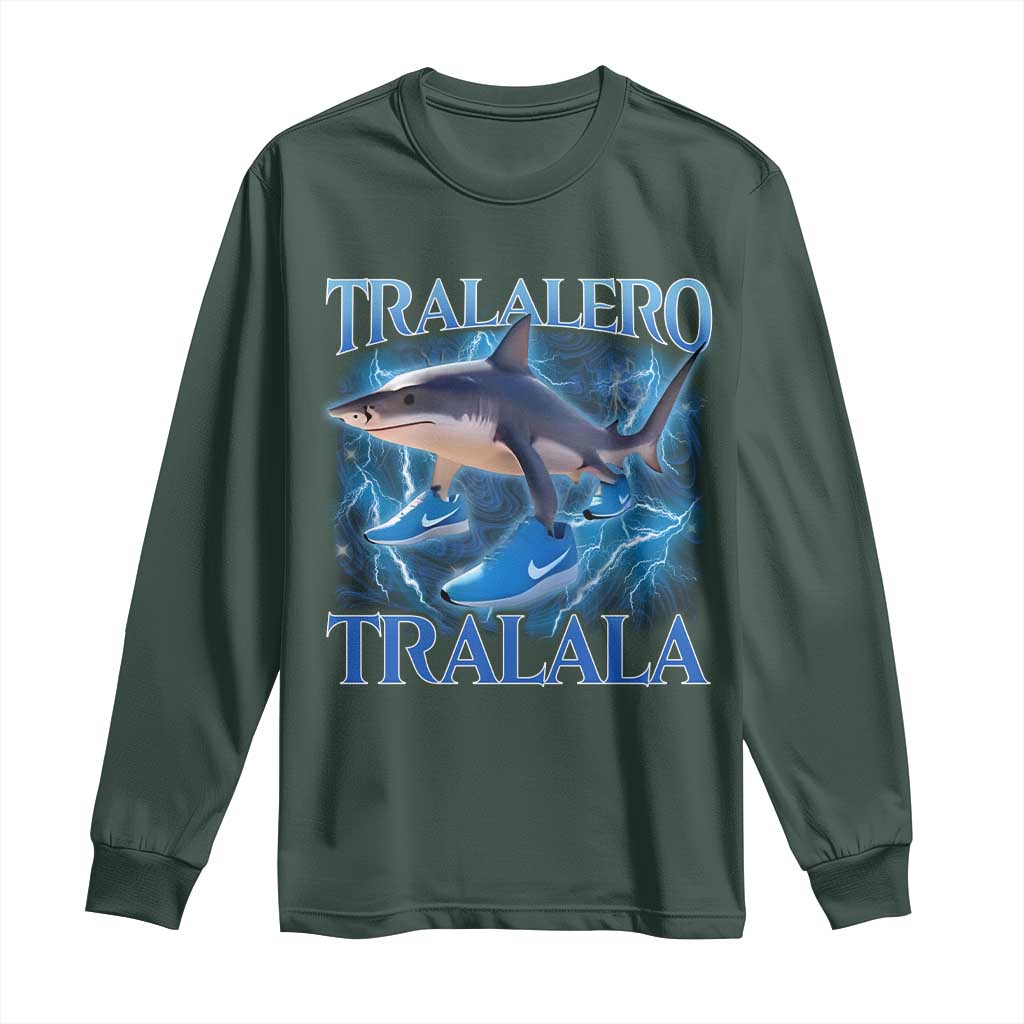 Tralalero Tralala Shark Long Sleeve Shirt Funny Internet Brainrot Memes Gen Alpha TS10 Dark Forest Green Print Your Wear