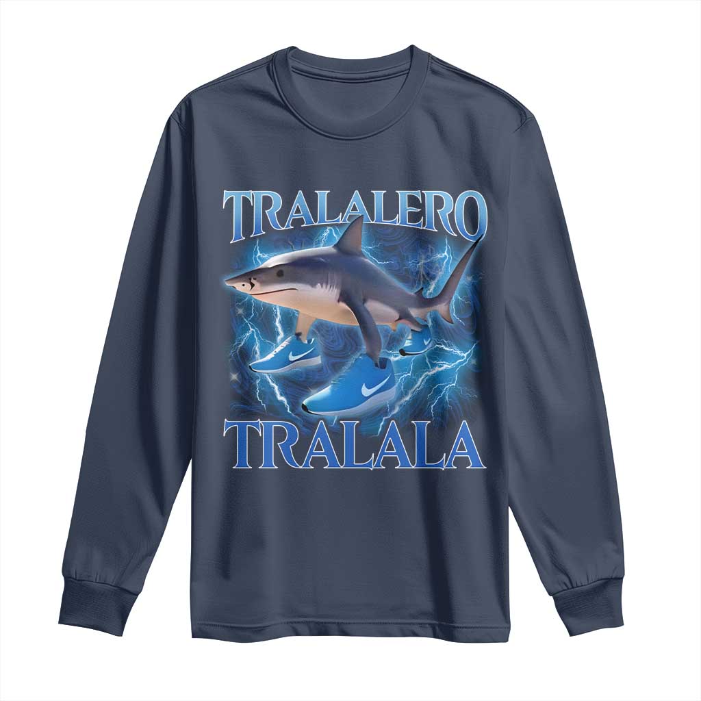 Tralalero Tralala Shark Long Sleeve Shirt Funny Internet Brainrot Memes Gen Alpha TS10 Navy Print Your Wear