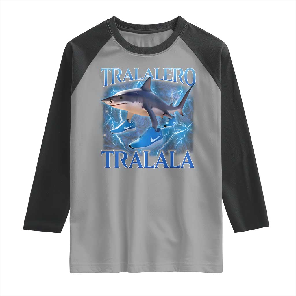 Tralalero Tralala Shark Raglan Shirt Funny Internet Brainrot Memes Gen Alpha TS10 Sport Gray Black Print Your Wear