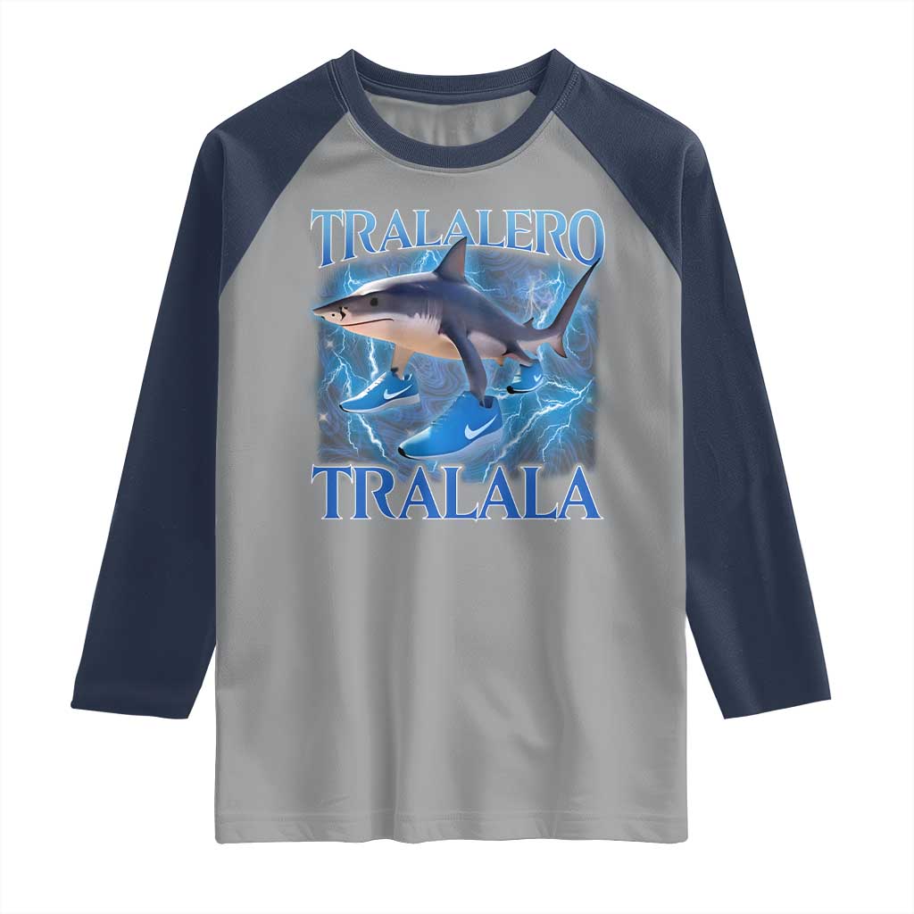 Tralalero Tralala Shark Raglan Shirt Funny Internet Brainrot Memes Gen Alpha TS10 Sport Gray Navy Print Your Wear