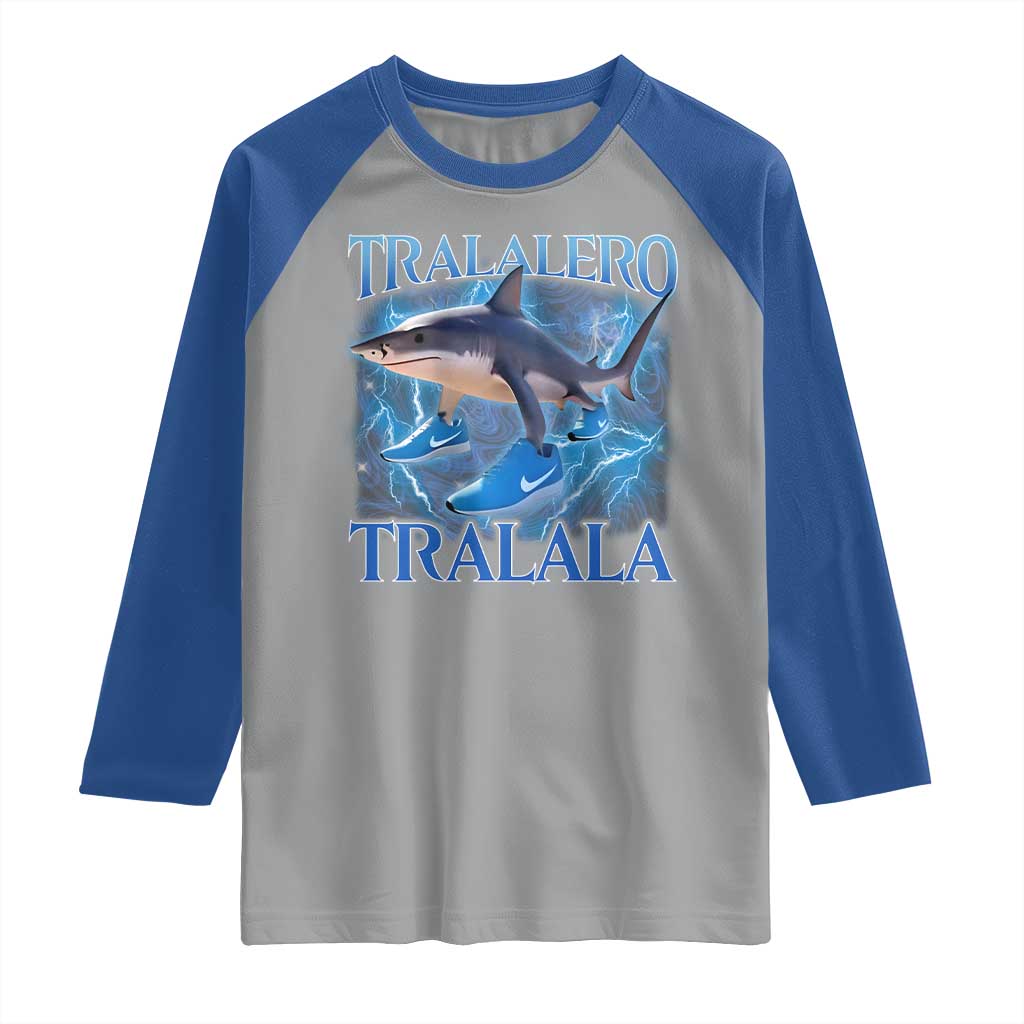 Tralalero Tralala Shark Raglan Shirt Funny Internet Brainrot Memes Gen Alpha TS10 Sport Gray Royal Print Your Wear