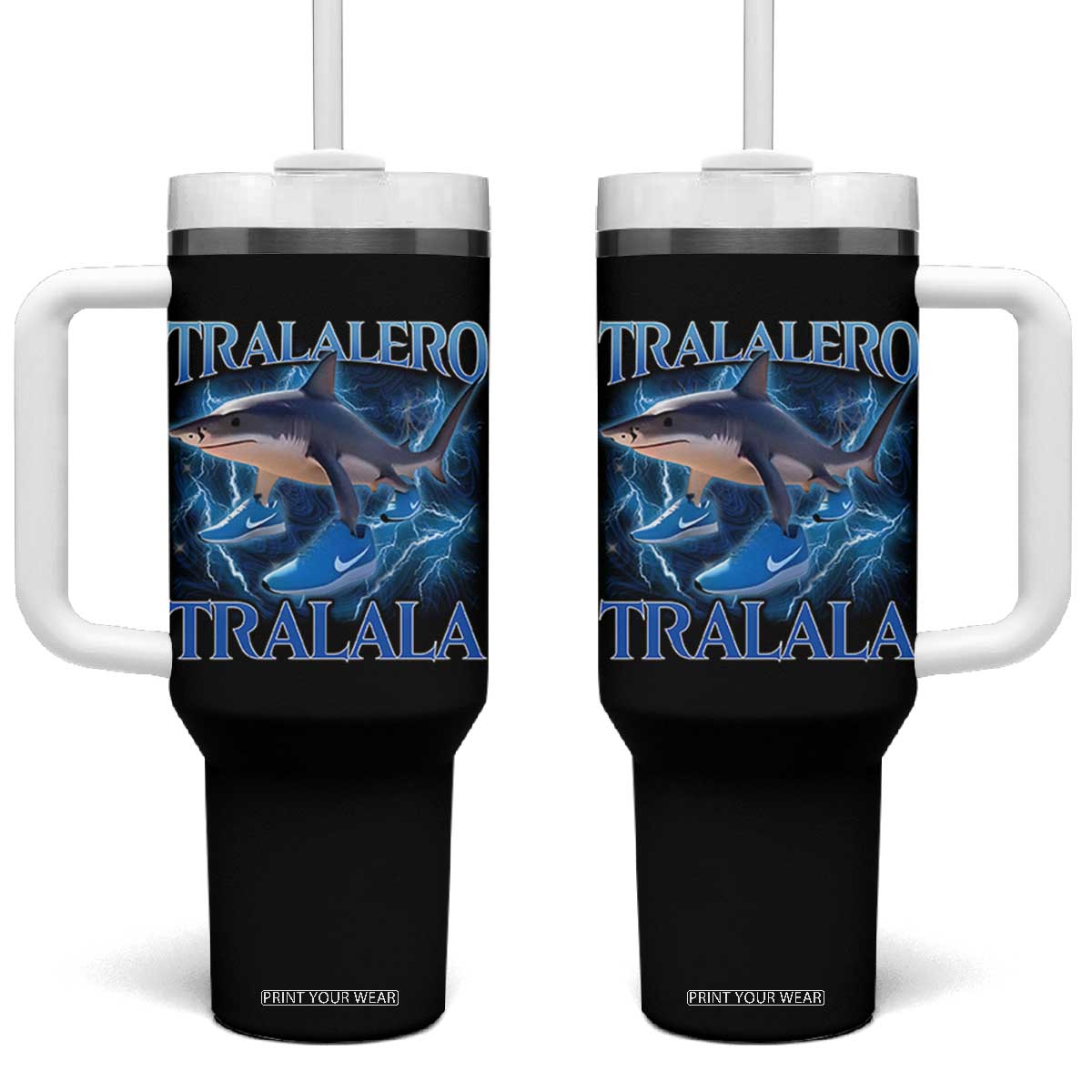Tralalero Tralala Shark Tumbler With Handle Funny Internet Brainrot Memes Gen Alpha TS10 One Size: 40 oz Black Print Your Wear