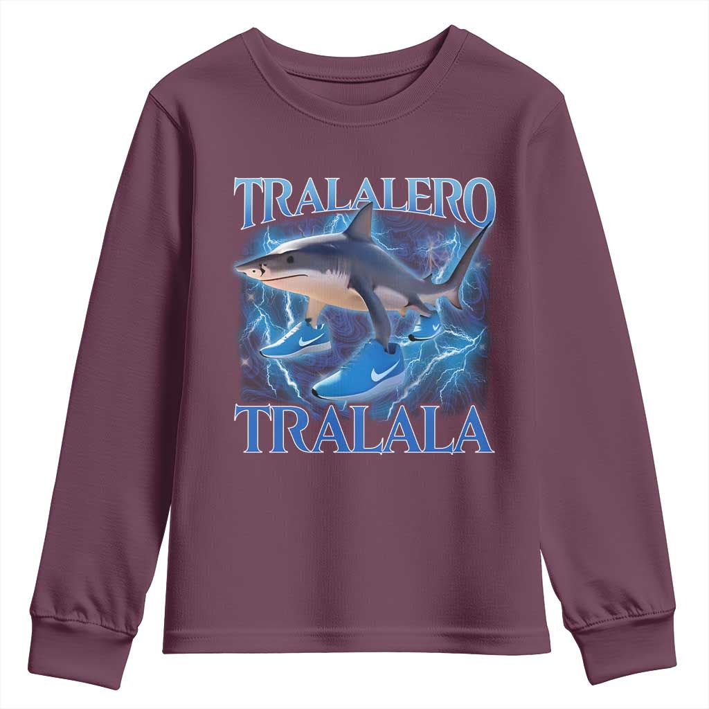 Tralalero Tralala Shark Youth Sweatshirt Funny Internet Brainrot Memes Gen Alpha TS10 Maroon Print Your Wear