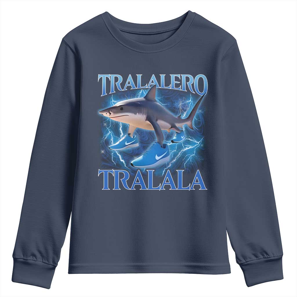 Tralalero Tralala Shark Youth Sweatshirt Funny Internet Brainrot Memes Gen Alpha TS10 Navy Print Your Wear