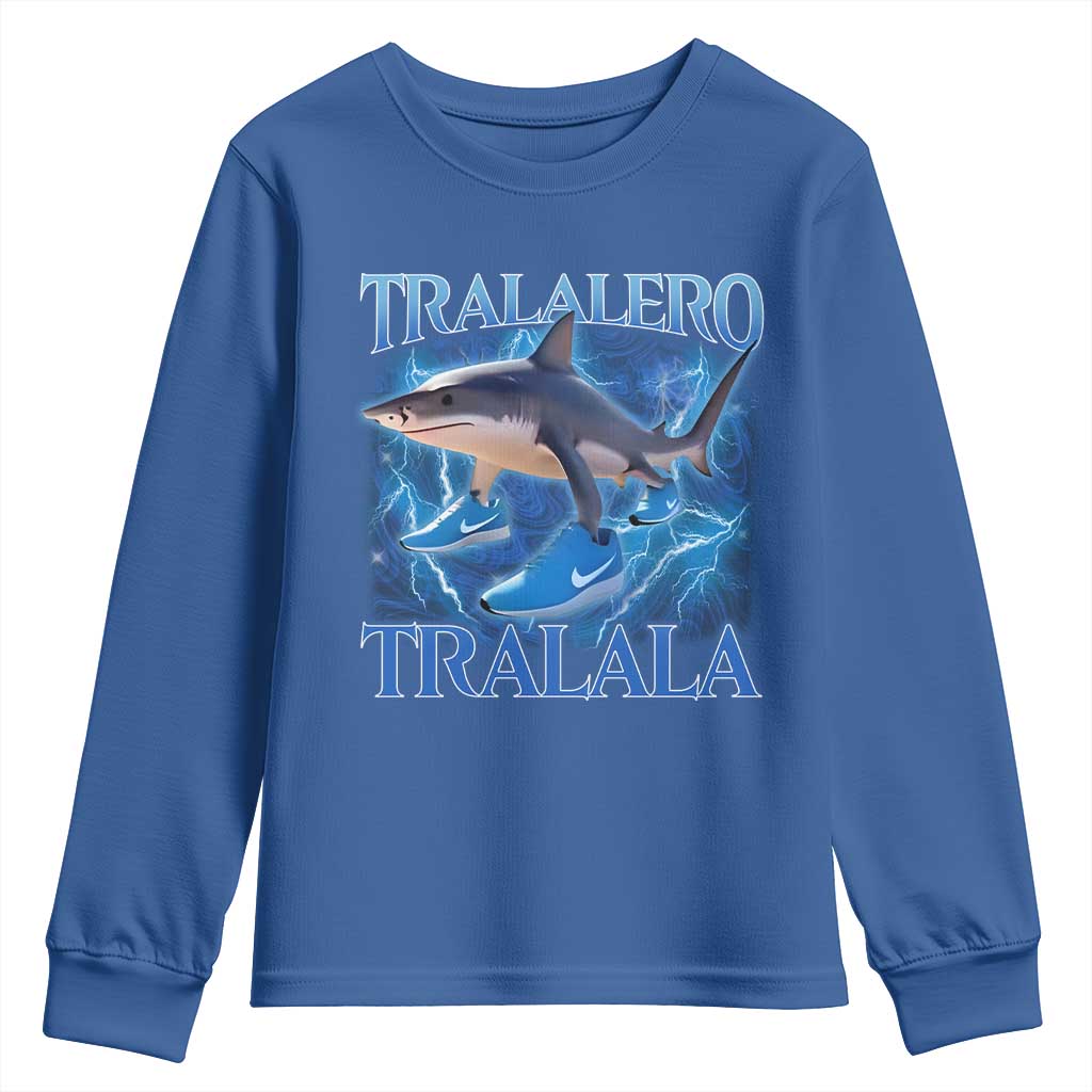 Tralalero Tralala Shark Youth Sweatshirt Funny Internet Brainrot Memes Gen Alpha TS10 Royal Blue Print Your Wear