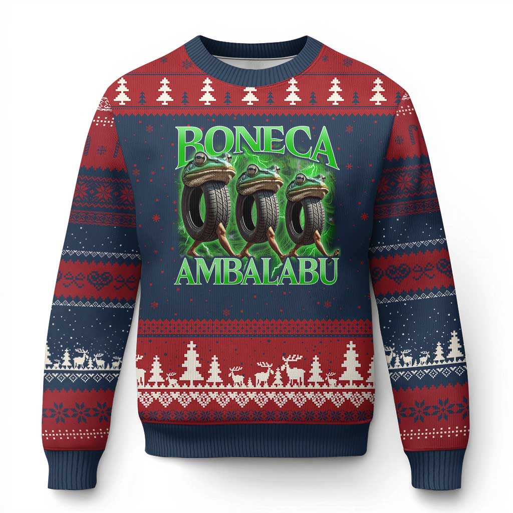 Boneca Ambalabu Frog Ugly Christmas Sweater Funny Internet Brainrot Memes Gen Alpha TS10 Navy Red Print Your Wear