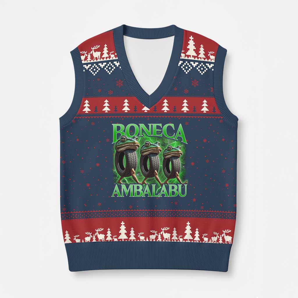 Boneca Ambalabu Frog V-Neck Knit Sweater Vest Funny Internet Brainrot Memes Gen Alpha TS10 Navy Red Print Your Wear