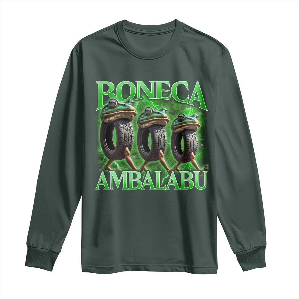 Boneca Ambalabu Frog Long Sleeve Shirt Funny Internet Brainrot Memes Gen Alpha TS10 Dark Forest Green Print Your Wear