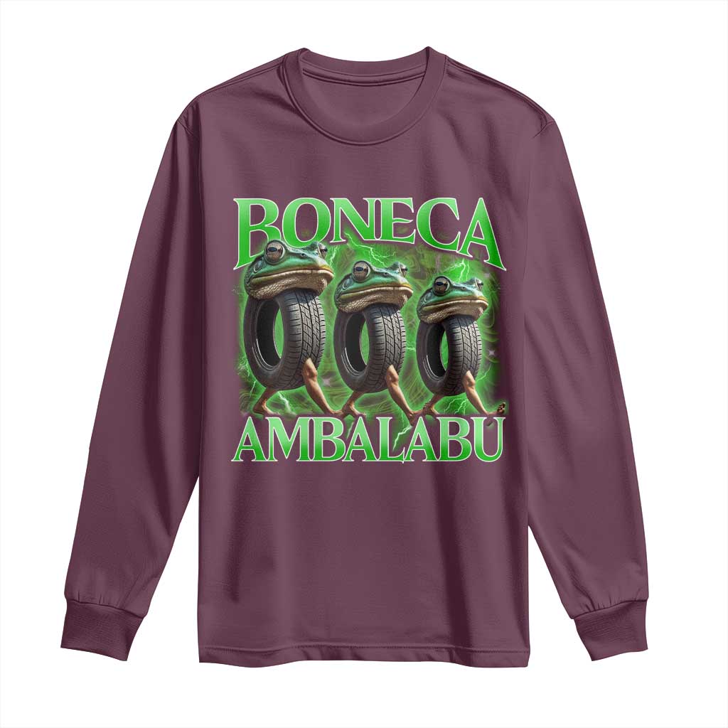 Boneca Ambalabu Frog Long Sleeve Shirt Funny Internet Brainrot Memes Gen Alpha TS10 Maroon Print Your Wear