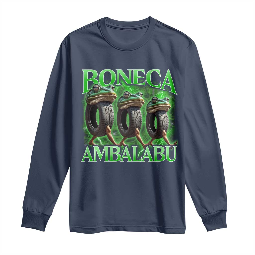 Boneca Ambalabu Frog Long Sleeve Shirt Funny Internet Brainrot Memes Gen Alpha TS10 Navy Print Your Wear