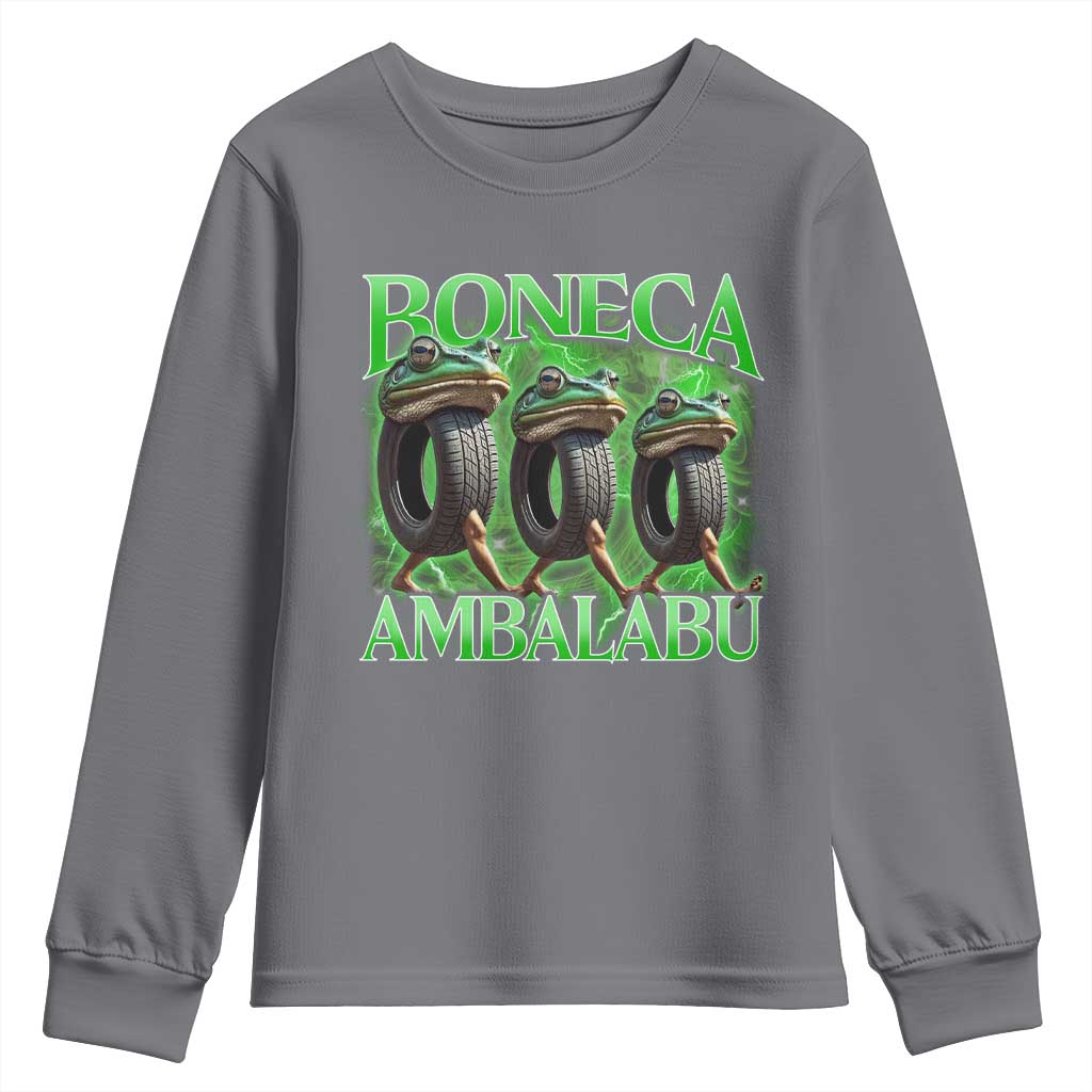 Boneca Ambalabu Frog Youth Sweatshirt Funny Internet Brainrot Memes Gen Alpha TS10 Charcoal Print Your Wear