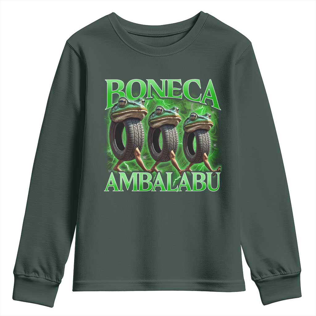 Boneca Ambalabu Frog Youth Sweatshirt Funny Internet Brainrot Memes Gen Alpha TS10 Dark Forest Green Print Your Wear
