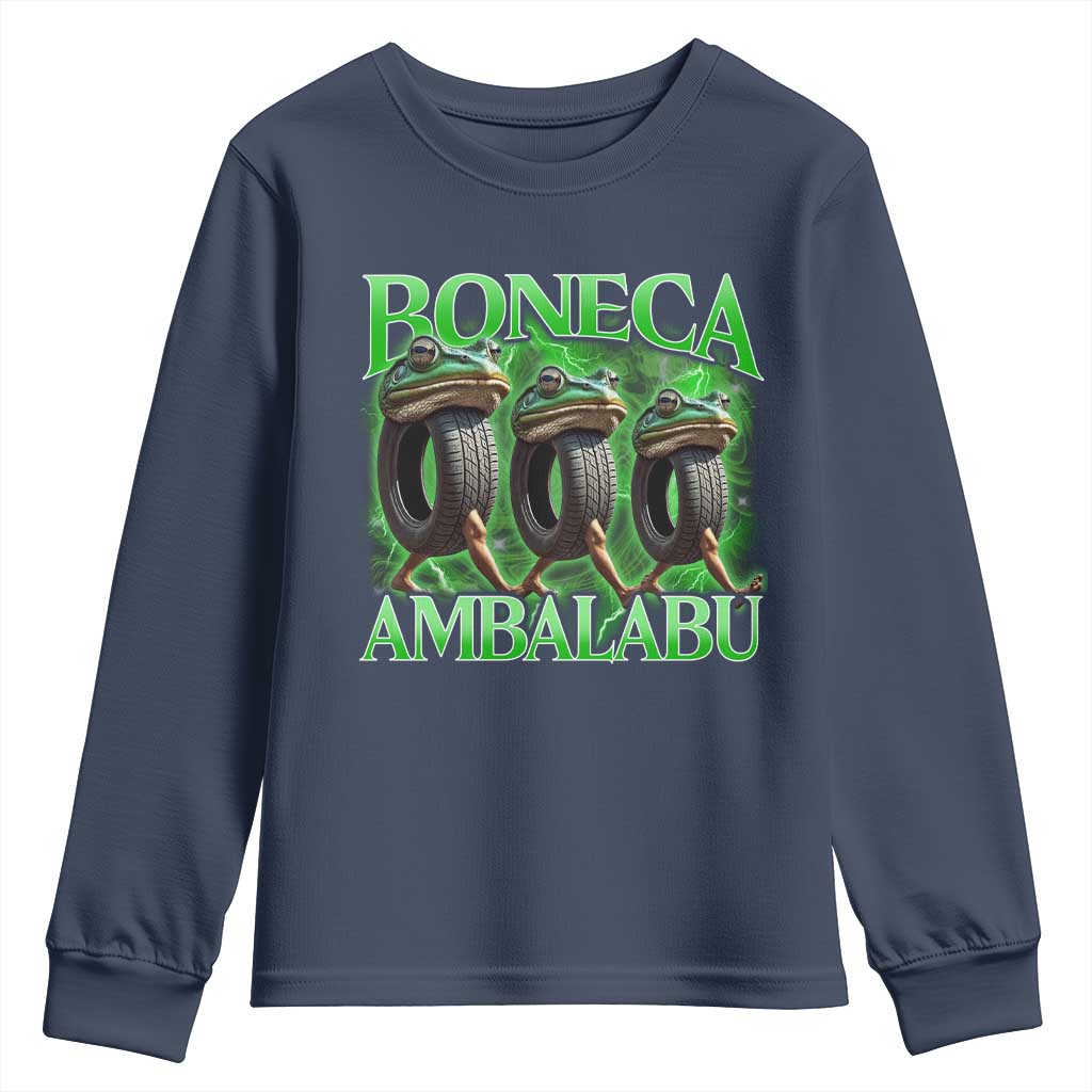 Boneca Ambalabu Frog Youth Sweatshirt Funny Internet Brainrot Memes Gen Alpha TS10 Navy Print Your Wear
