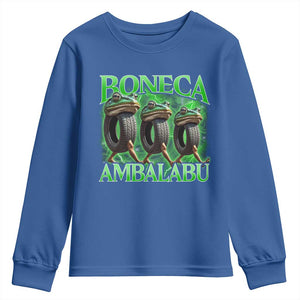 Boneca Ambalabu Frog Youth Sweatshirt Funny Internet Brainrot Memes Gen Alpha TS10 Royal Blue Print Your Wear