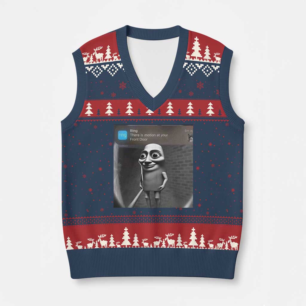 Italian Brainrot Tung Tung Tung Sahur V-Neck Knit Sweater Vest Internet Memes Ring with Motion TS10 Navy Red Print Your Wear