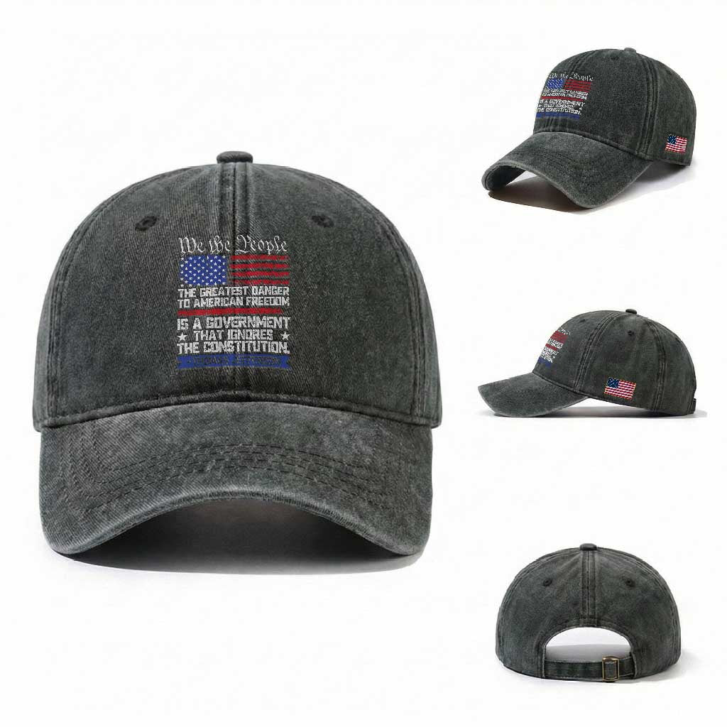Thomas Jefferson Washed Cotton Baseball Cap The Greatest Danger To Freedom Patriotic USA Flag TS10 Washed Cap Universal Fit Dark Green Print Your Wear