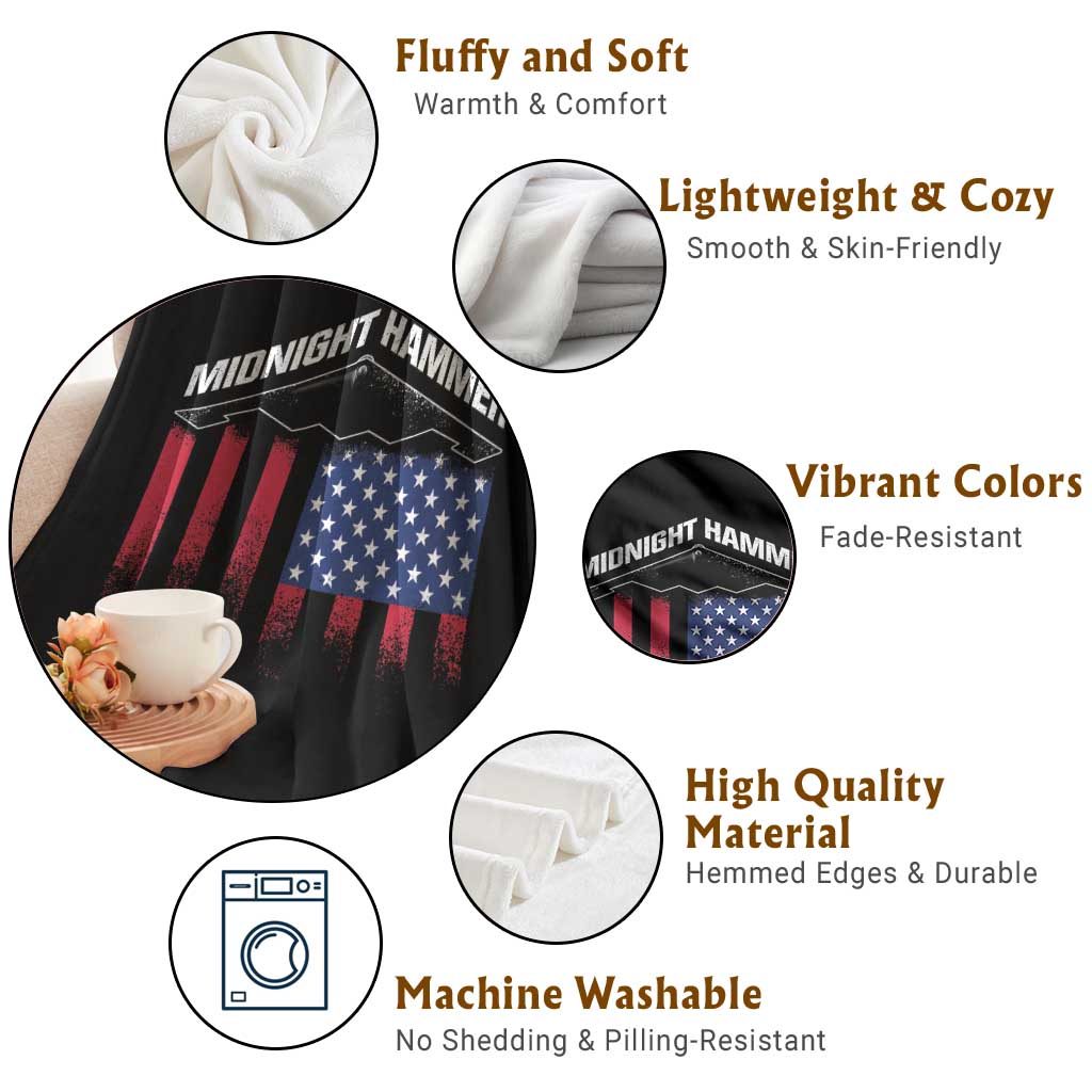 Operation Midnight Hammer Throw Blanket Tactical Warfare Jets Bombers Military American Flag TS10 Print Your Wear