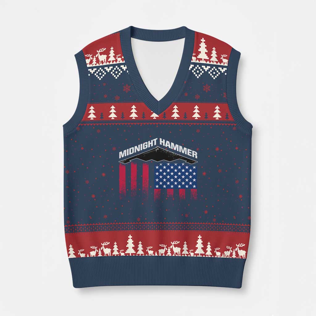Operation Midnight Hammer V-Neck Knit Sweater Vest Tactical Warfare Jets Bombers Military American Flag TS10 Navy Red Print Your Wear