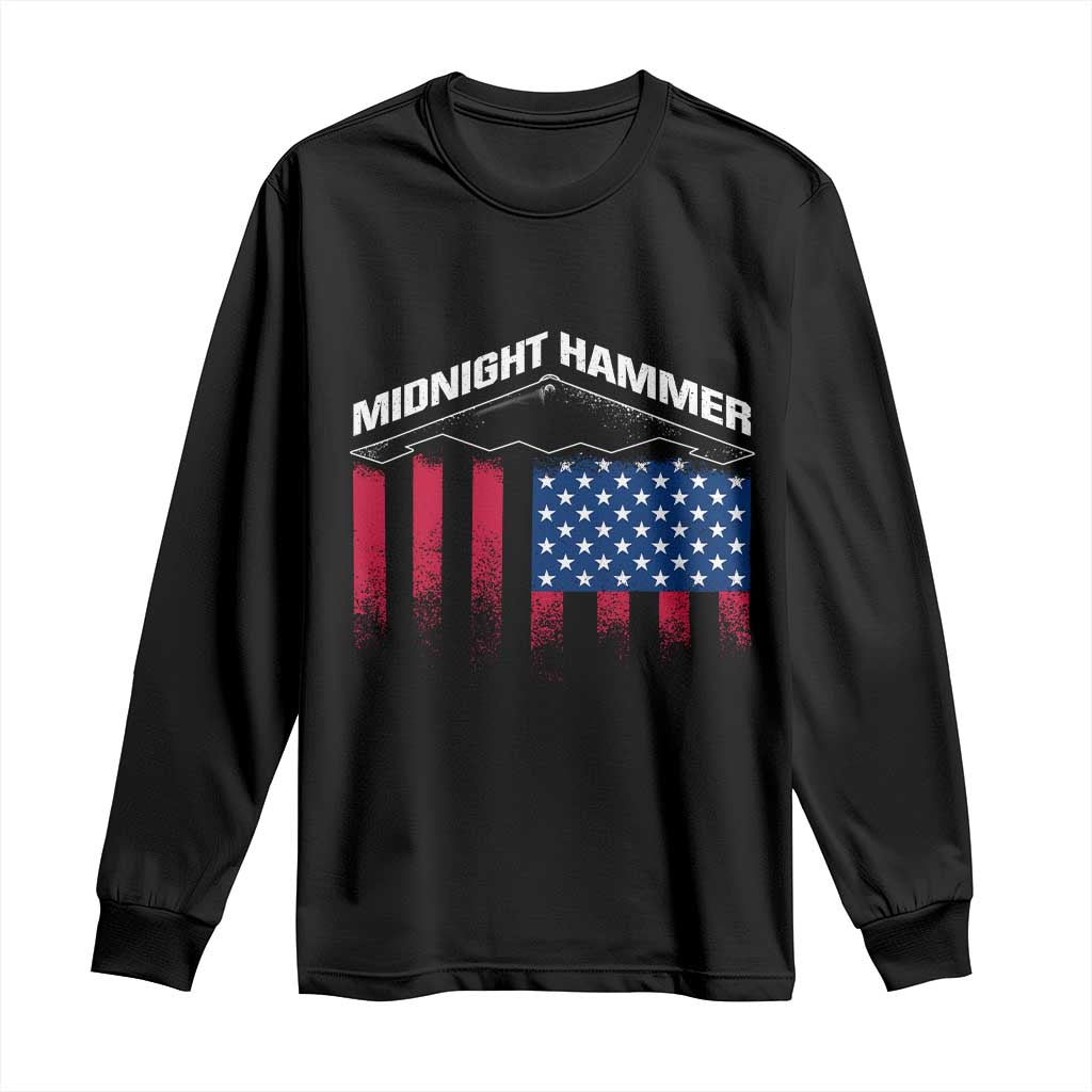 Operation Midnight Hammer Long Sleeve Shirt Tactical Warfare Jets Bombers Military American Flag TS10 Black Print Your Wear
