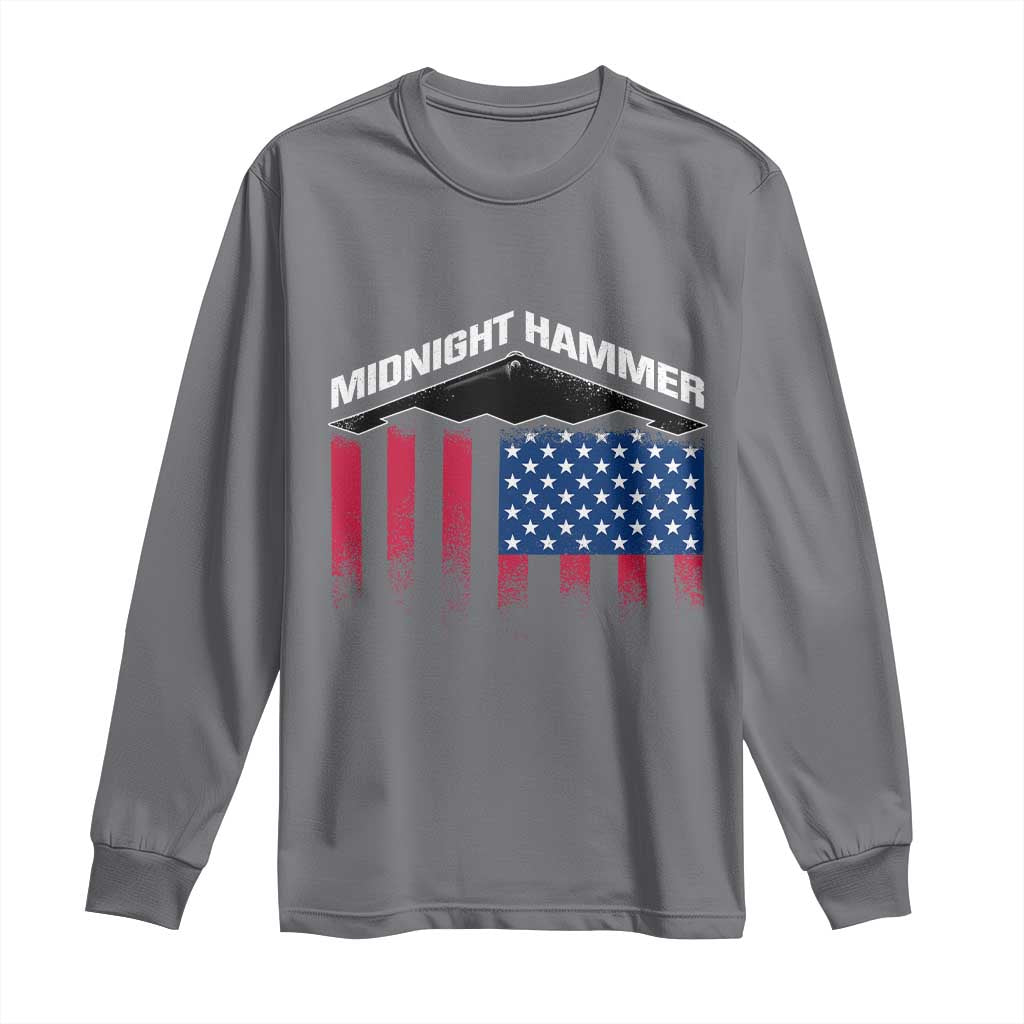 Operation Midnight Hammer Long Sleeve Shirt Tactical Warfare Jets Bombers Military American Flag TS10 Charcoal Print Your Wear
