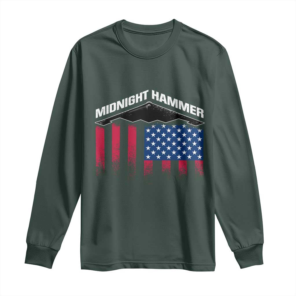 Operation Midnight Hammer Long Sleeve Shirt Tactical Warfare Jets Bombers Military American Flag TS10 Dark Forest Green Print Your Wear